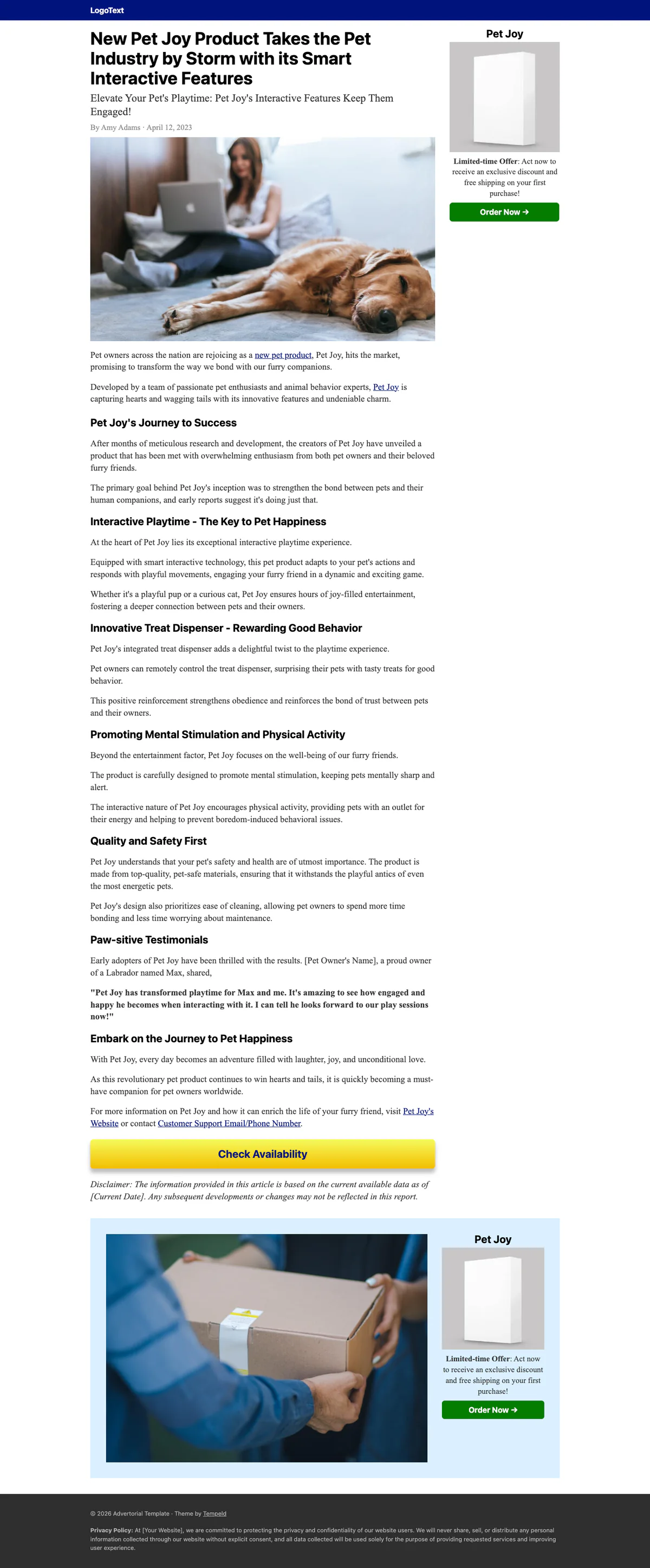 Chronicle - Advertorial Landing Page Carrd Template Preview