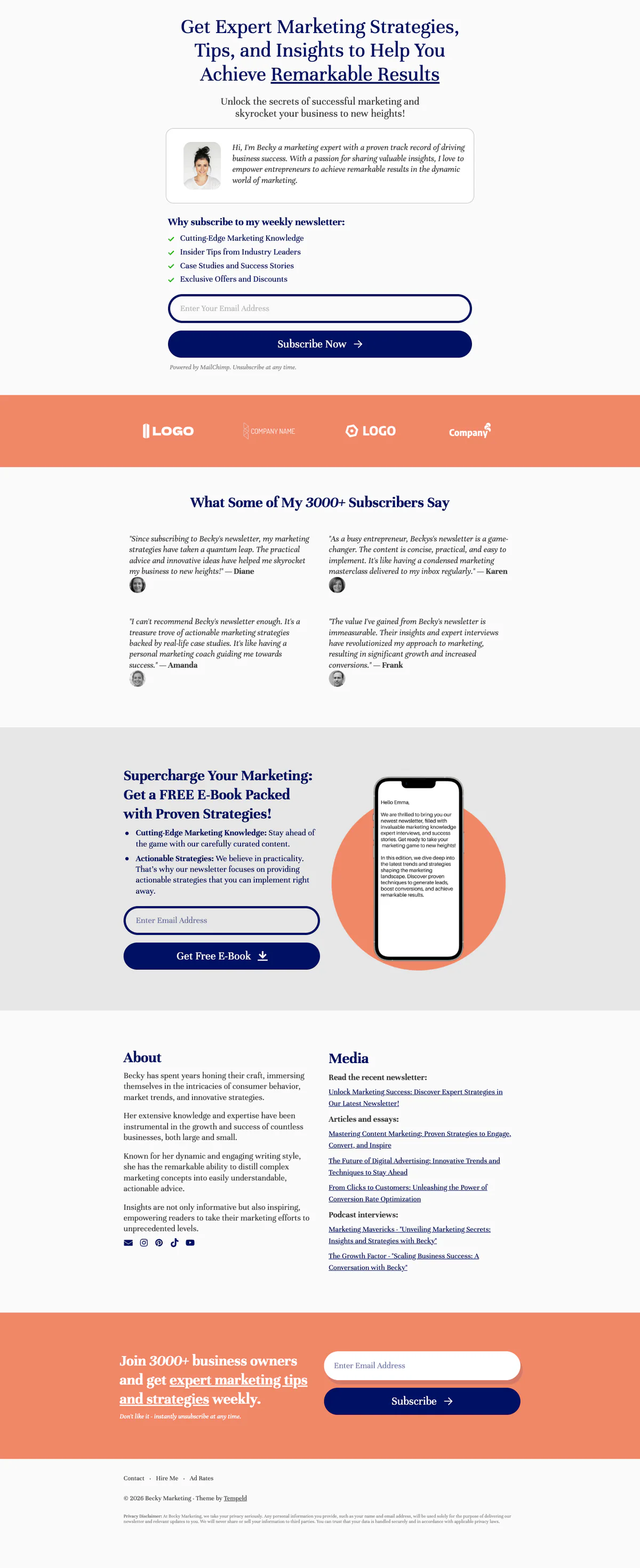 Persona - Personal Newsletter Carrd Template Preview