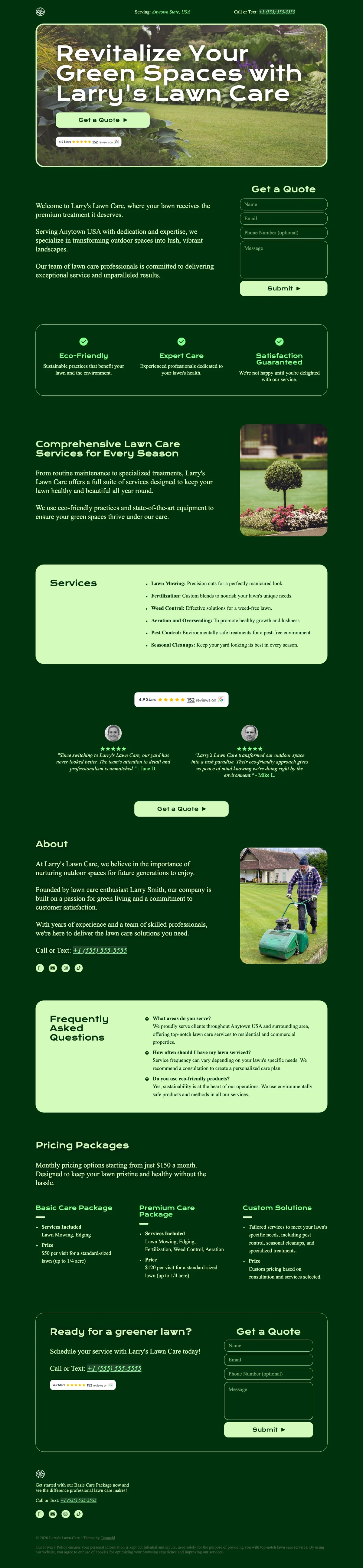 Greenlane - Lawn Care & Landscaping Carrd Template Preview