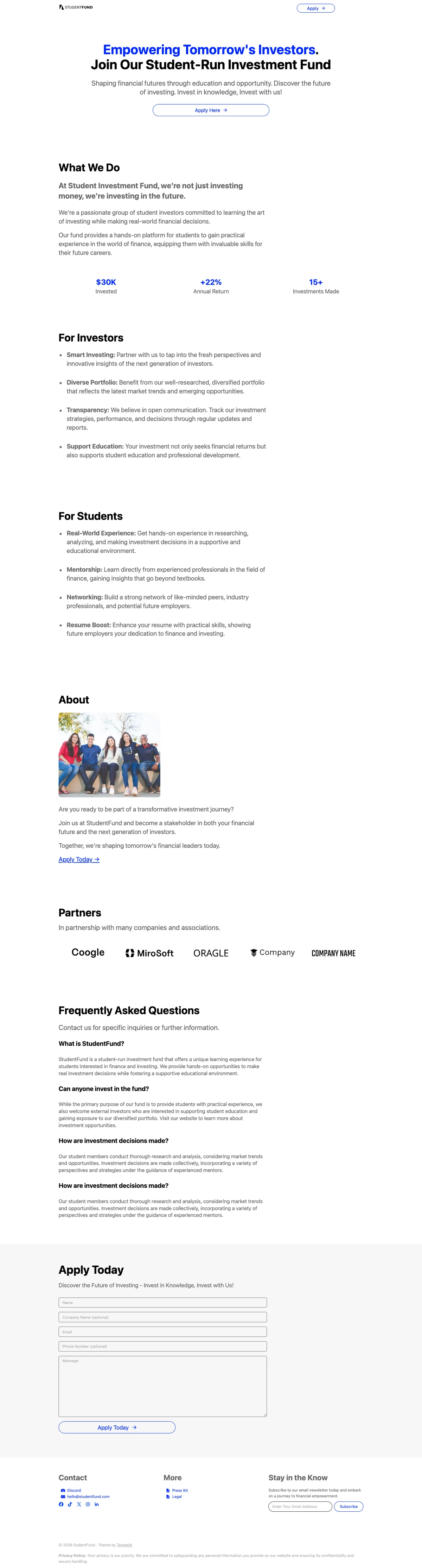 Equity - Student Investment Club Carrd Template Preview