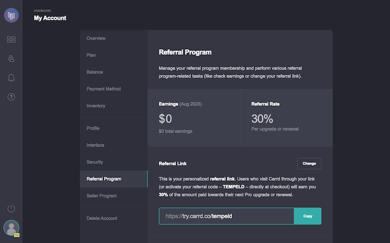 Carrd Referral Program Dashboard