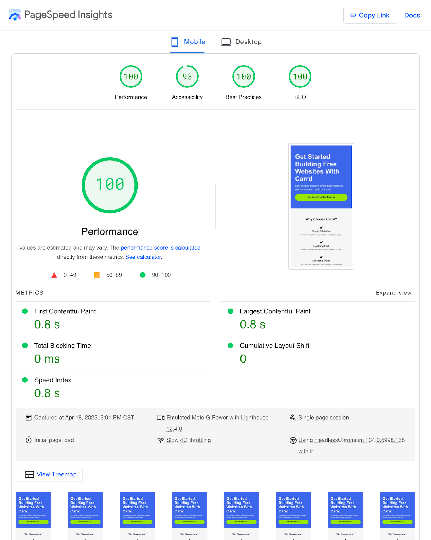 Foundation PageSpeed Insights score
