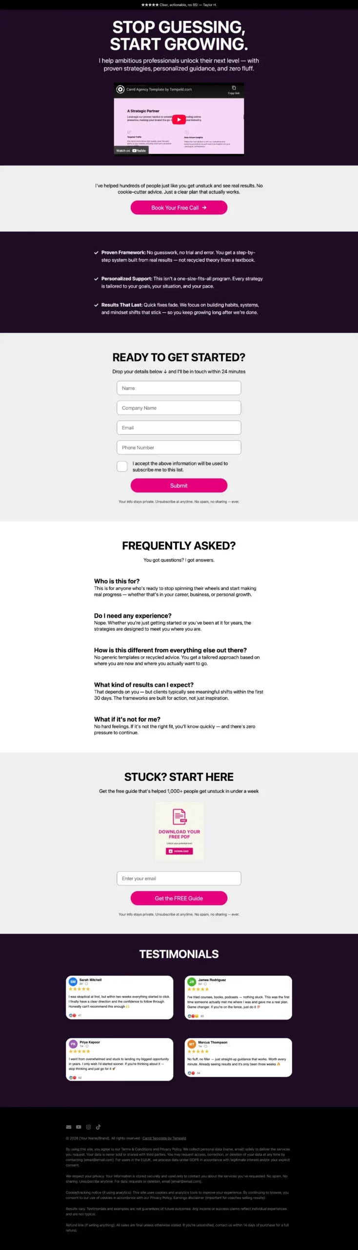Sophia Carrd template full page preview