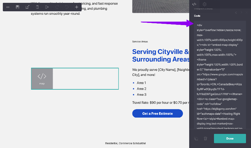 carrd paste embed google map code